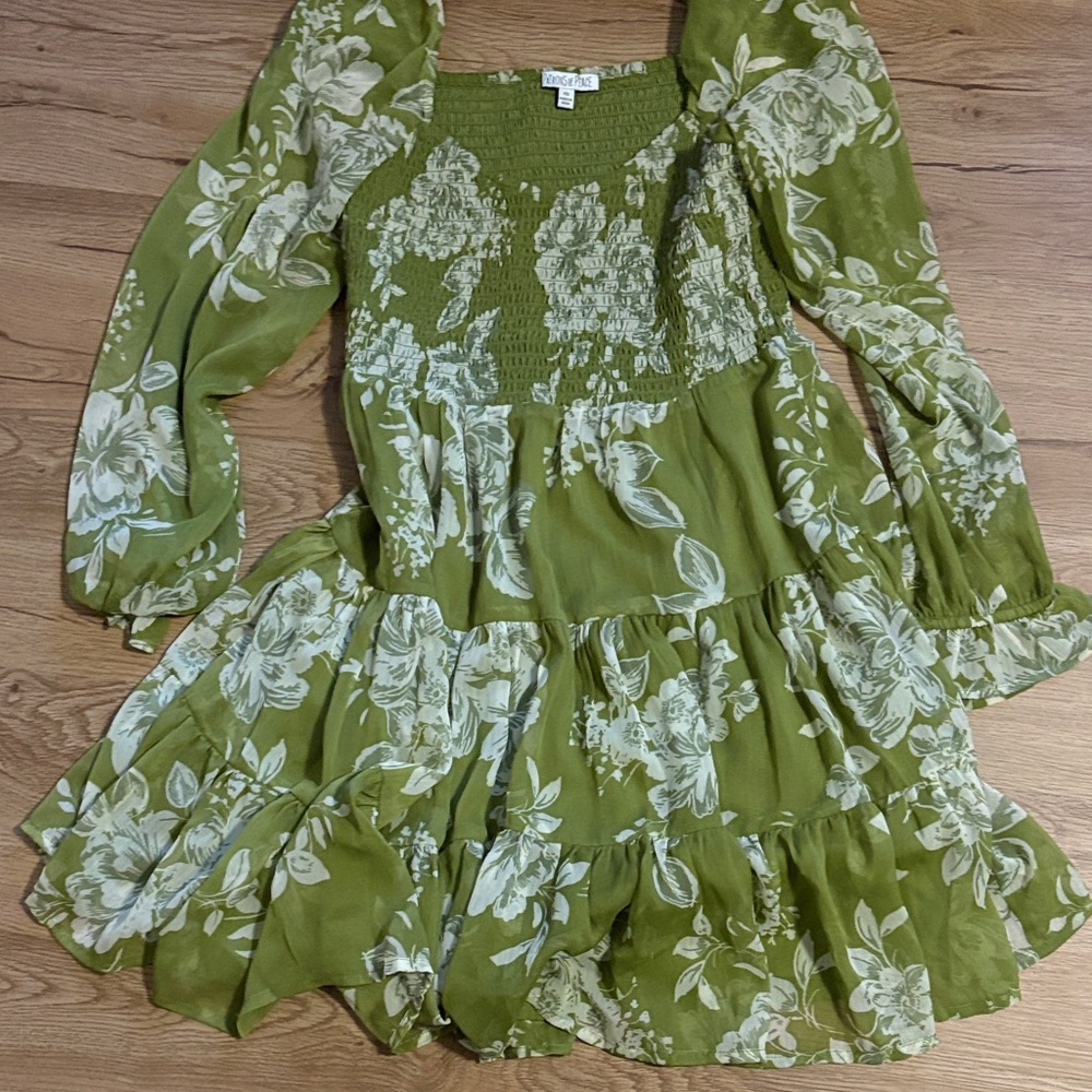 Green Floral Tiered Smocked Mini Dress
